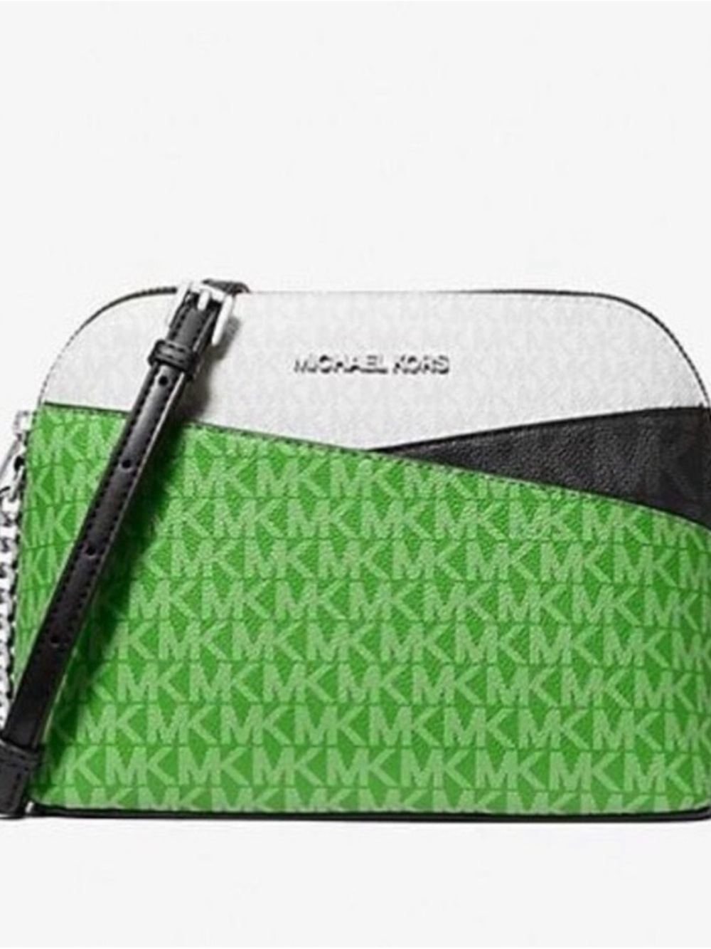 Michael Kors Jetset Green, Black & White Signature Dome Crossbody
